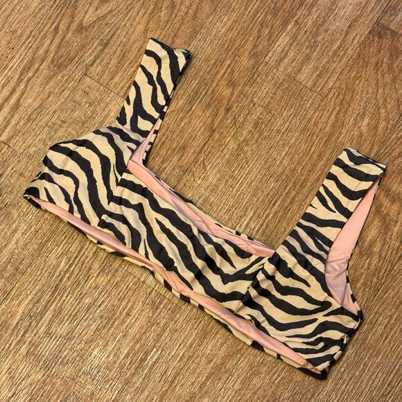J. Crew Tan Brown / Black Squareneck Bikini Top in Zebra Stripe Size 2X - Picture 5 of 7